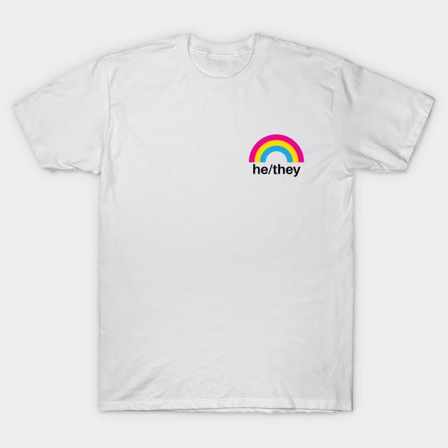 He/They Pronouns Pansexual Rainbow T-Shirt by lavenderhearts